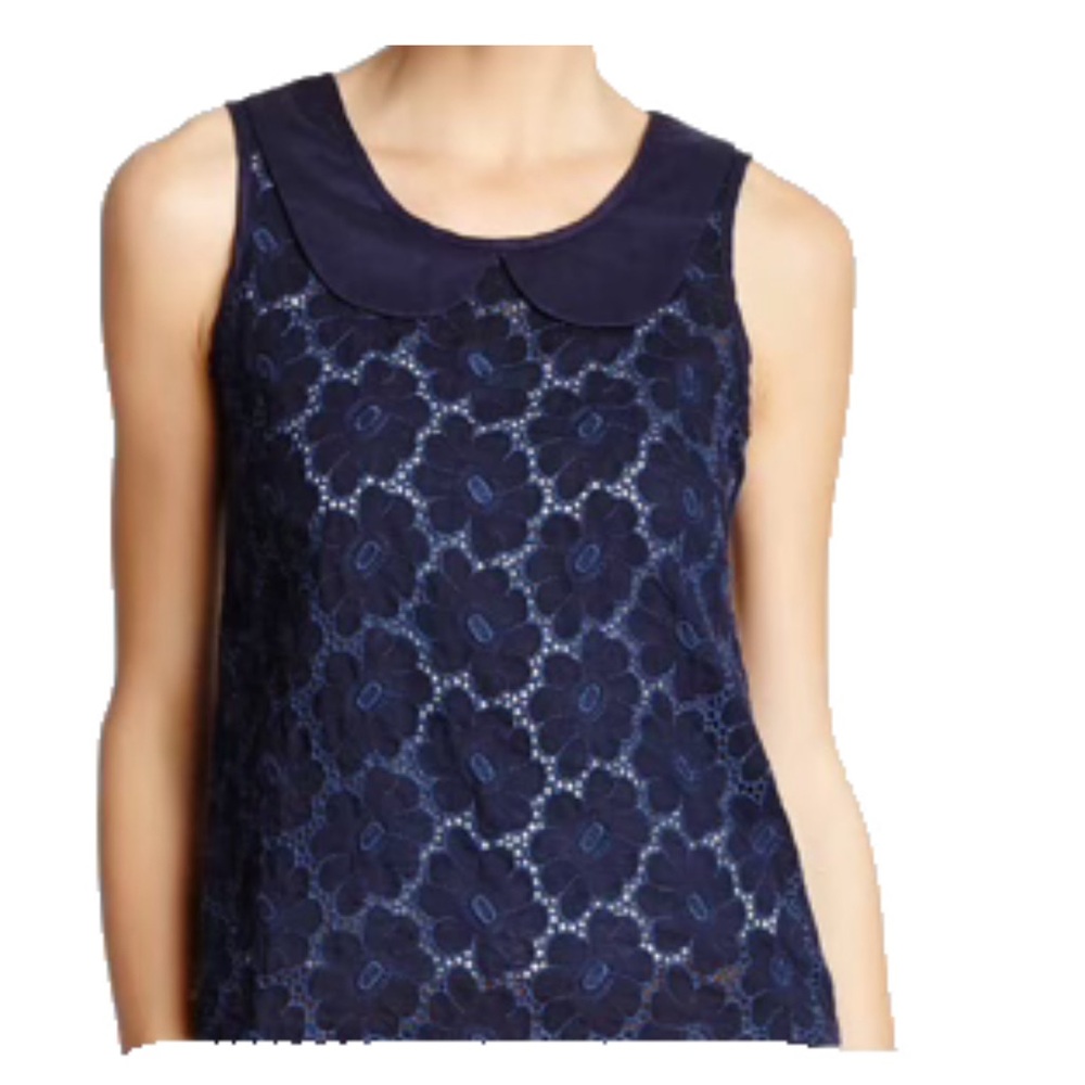 Lavand Blue Daisy Lace Sleeveless Top M NWT Peter Pan Collar Lined 100% Cotton